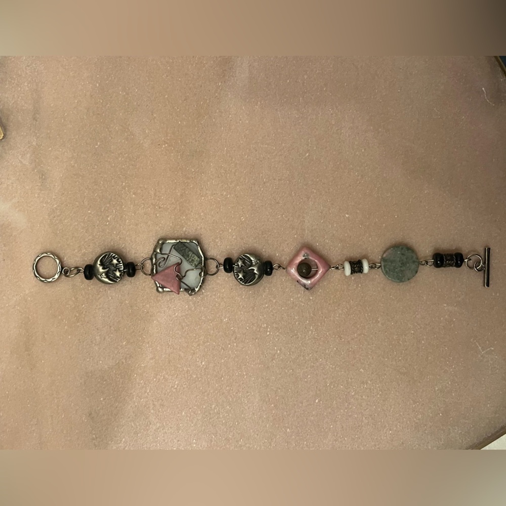 Unique Whimsical Multicolor Silver & Stone Beaded Bracelet